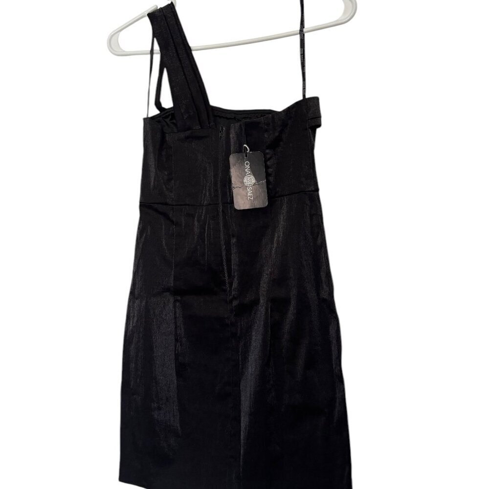 NWT Ona Saez Cocktail Dress Size 2 to 4 See Measurements Black Sheen LBD - Picture 4 of 6
